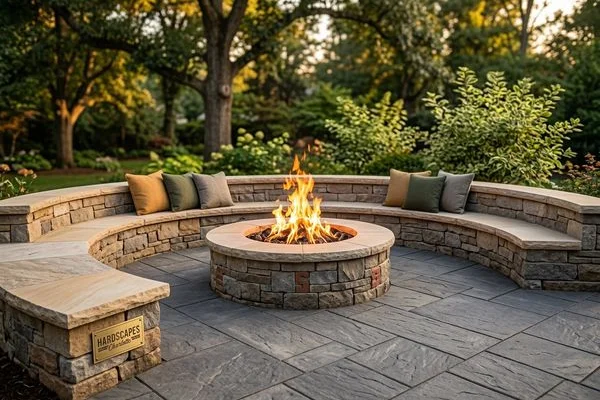 Custom paver patio with fire pit
