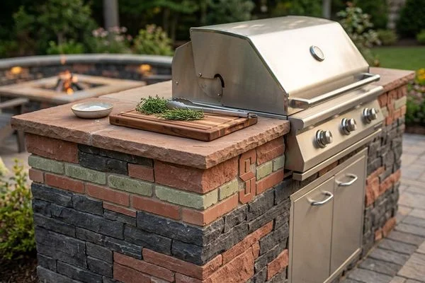 Outdoor kitchen with built-in grill