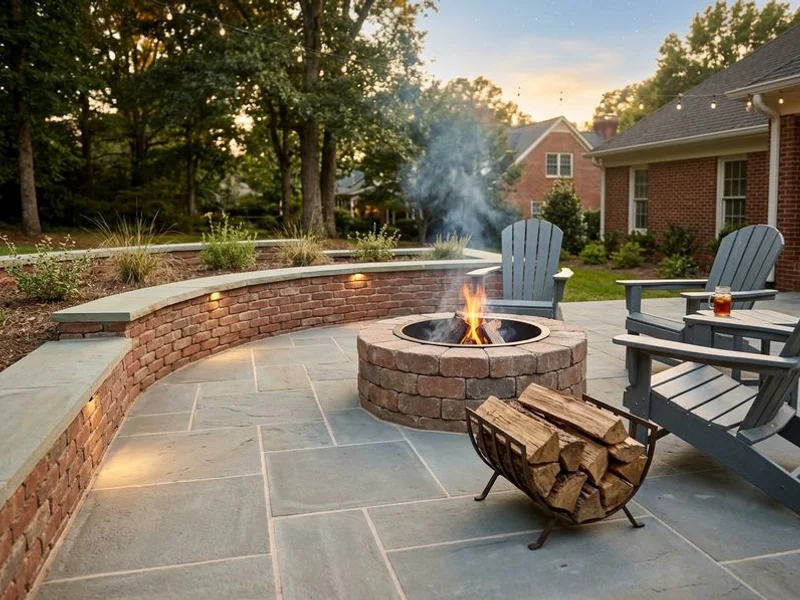 Bluestone patio with integrated fire pit in Charlotte