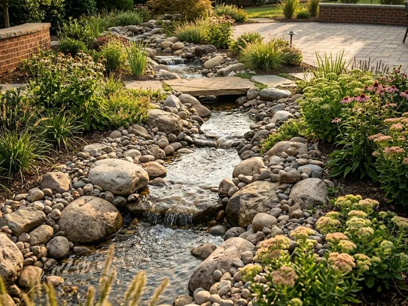 Constructed natural stream bed winding through Charlotte landscape