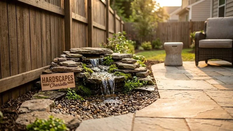 Compact pondless waterfall installed in a small side yard between a fence and patio showing versatile placement options